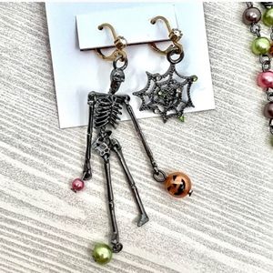 Betsey Johnson Halloween Mismatch Skeleton Spider Web Earrings